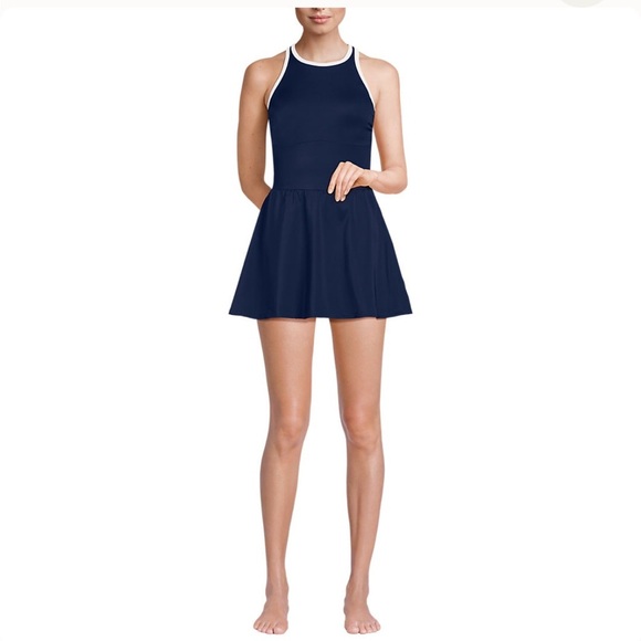 Lands End Women's Tugless High Neck Swim Dress Swimsuit NWT - Picture 6 of 13